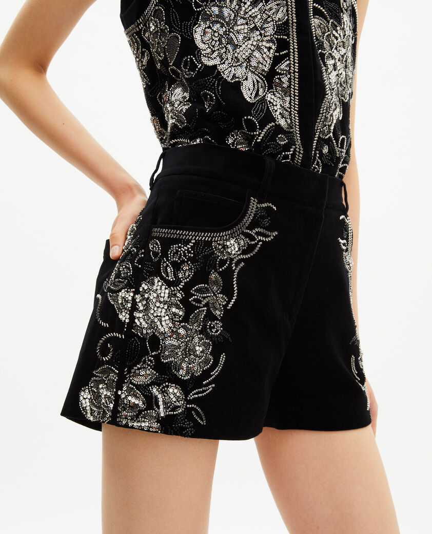 The Kooples WOMEN BLACK black embroidered velvet shorts
