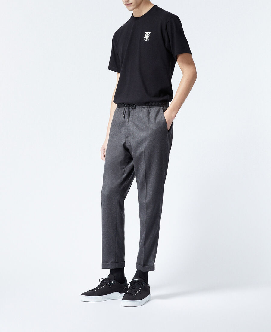 pantalon laine gris à élastique