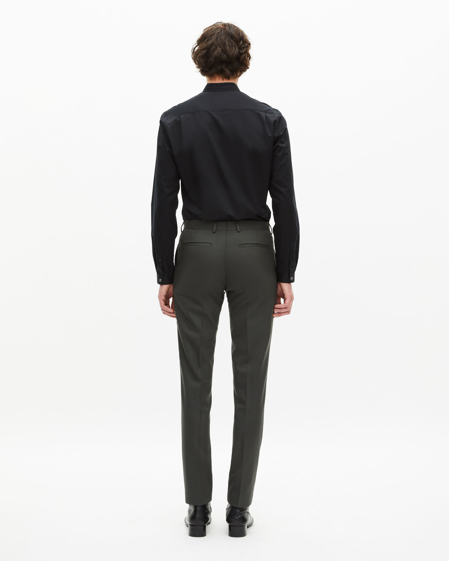 Khaki wool suit trousers fitted trousers, KAKI, hi-res image number null