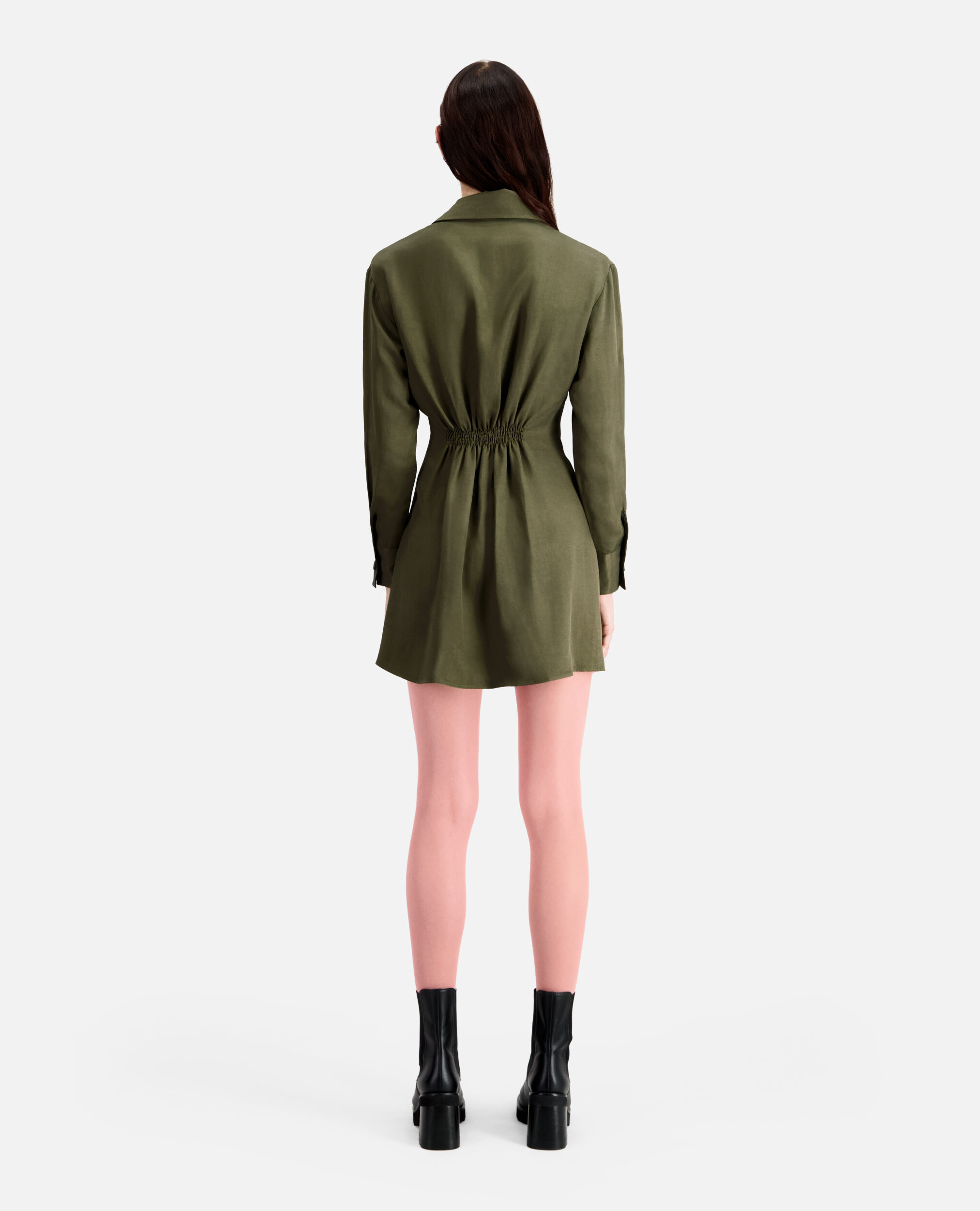 Short khaki dress with draping, KAKI, hi-res image number null