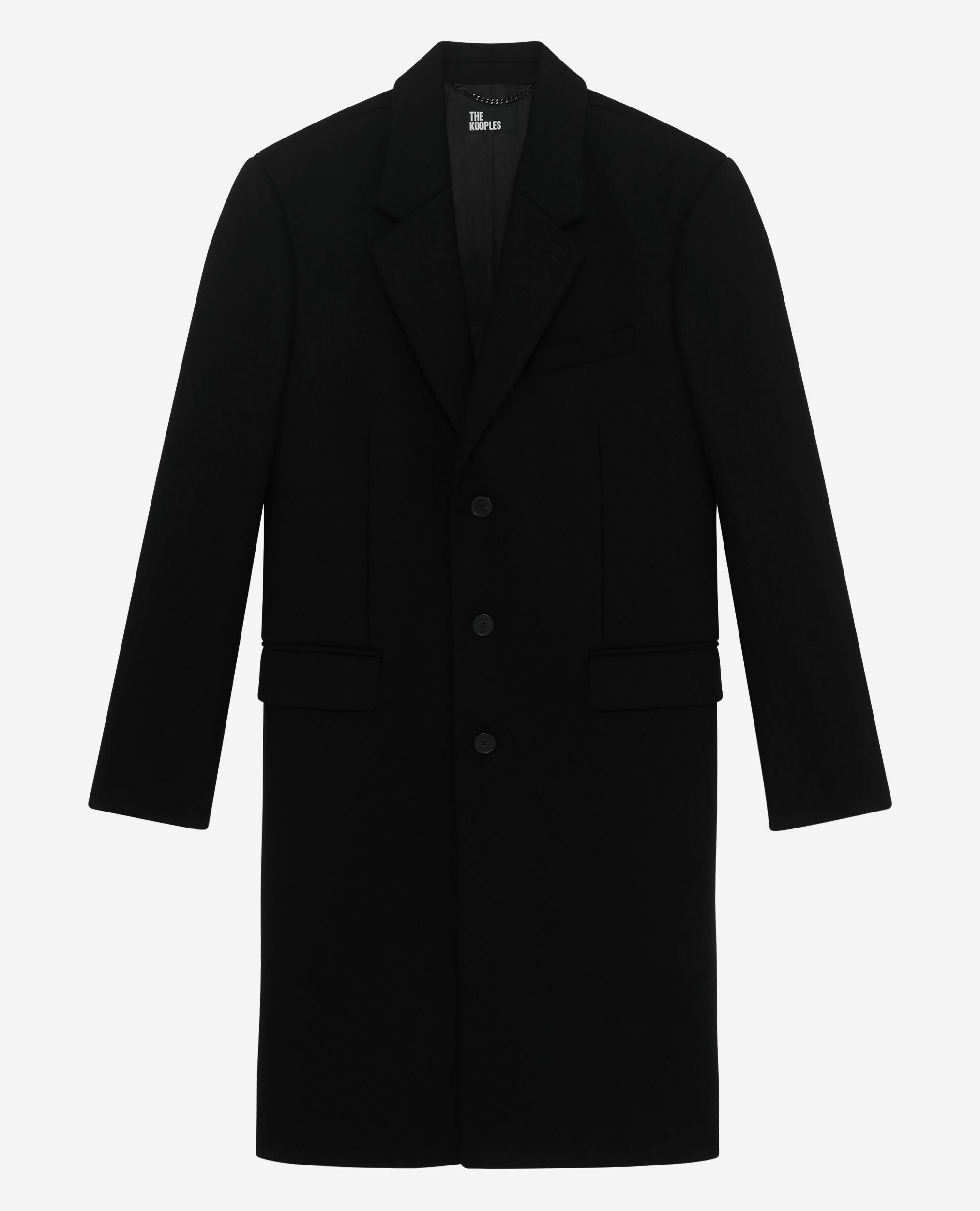 Black leather lapel collar coat, BLACK, hi-res image number null
