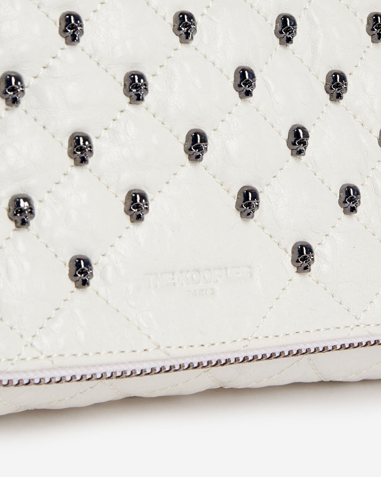 The Kooples WOMEN OFF WHITE heritage small white leather pouch with skulls