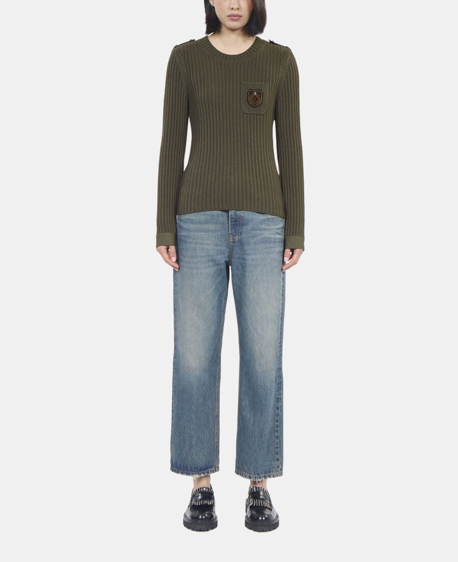 The Kooples DAMEN OLIVE NIGHT gerippter, khakifarbener strickpullover