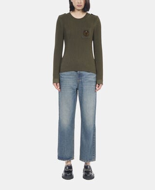 The Kooples DAMEN OLIVE NIGHT gerippter, khakifarbener strickpullover