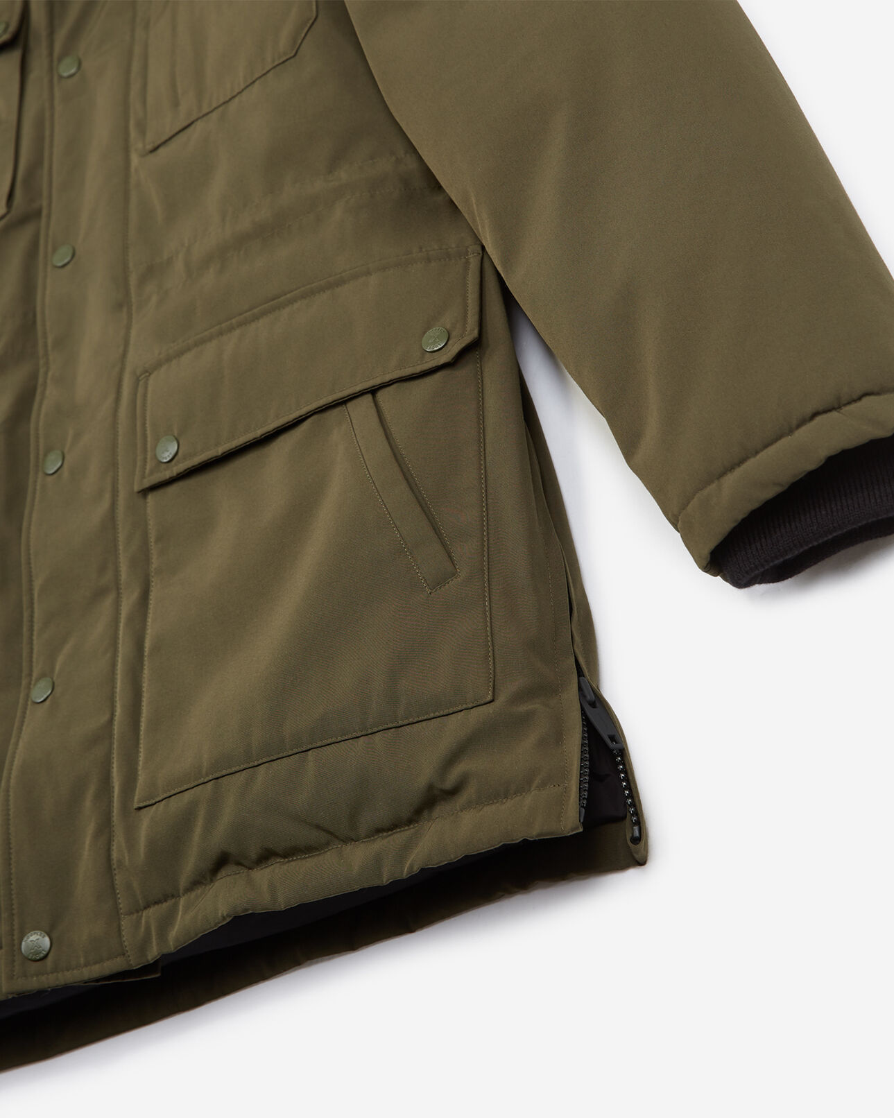 The Kooples MEN DARK KAKI khaki polyester parka w/multiple pockets