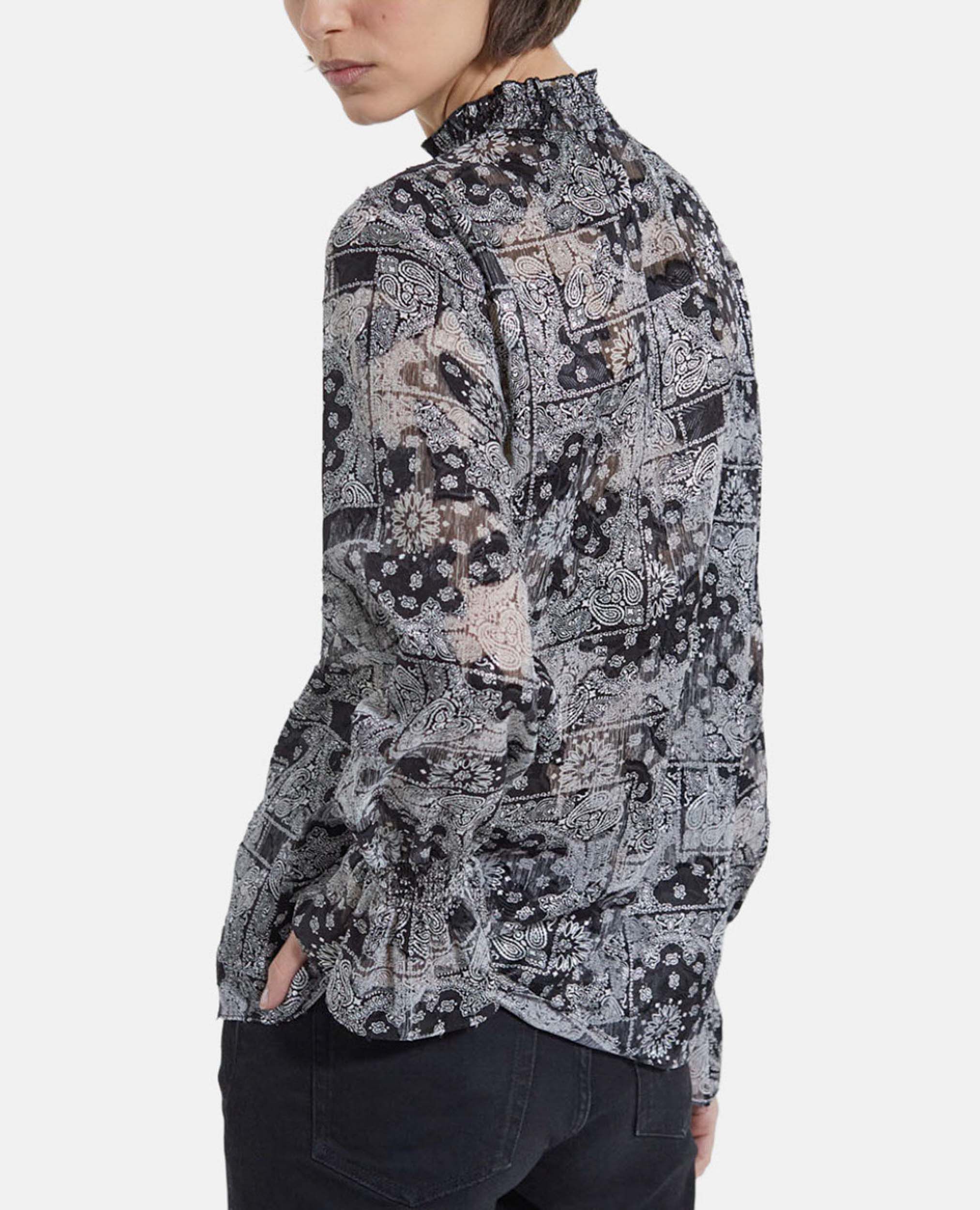 Blouse imprimée  à volants, BLACK, hi-res image number null