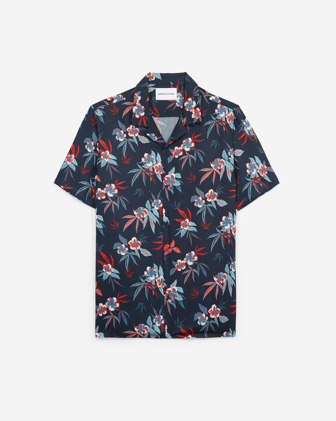 The Kooples MEN NAVY / FIRE RED blue short-sleeved shirt with floral print