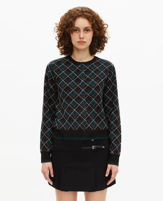 The Kooples DAMEN BLACK DARK GREEN schwarze karierte strickjacke