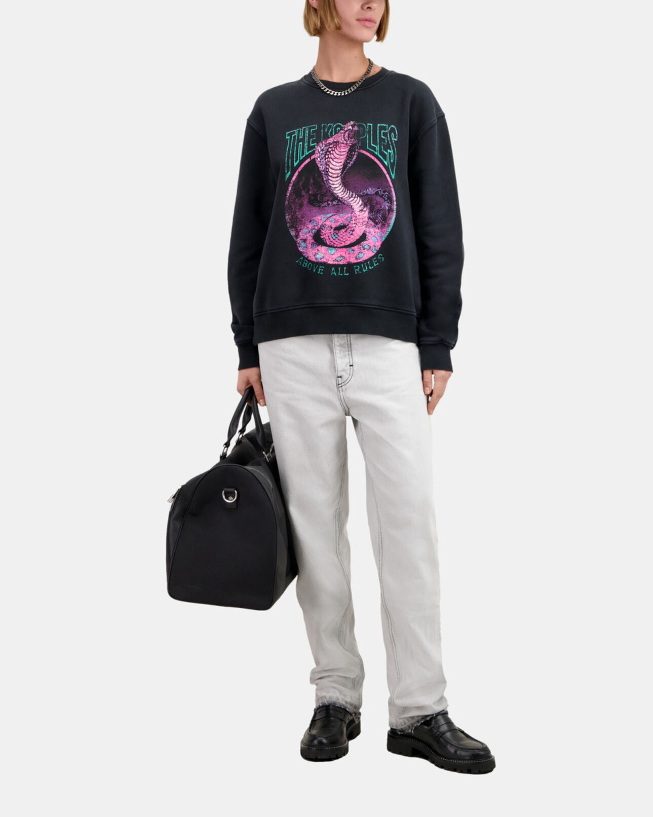 The Kooples WOMEN BLACK WASHED women's black sweatshirt with cobra serigraphy