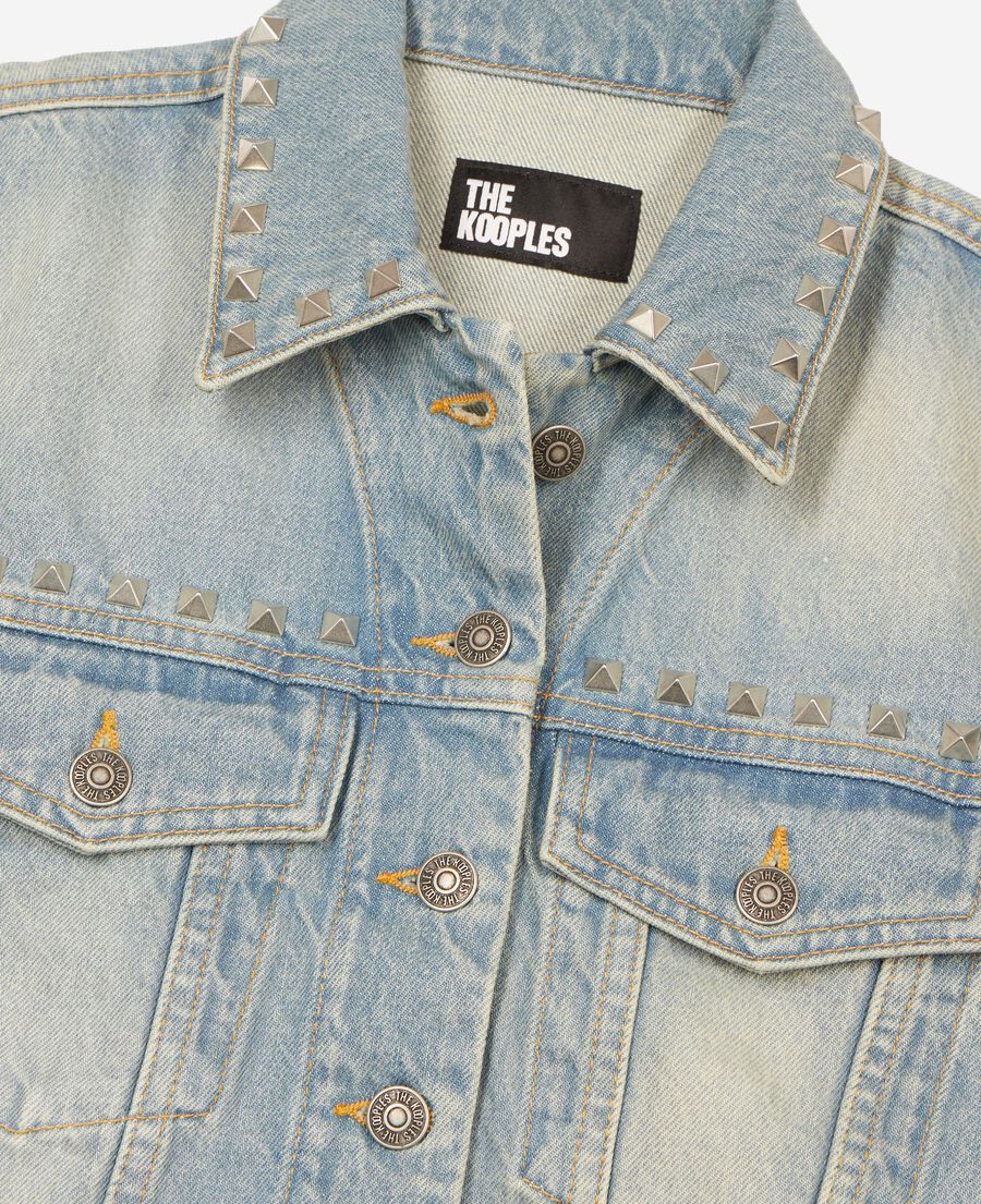 The Kooples FEMME BABY BLUE blouson en denim avec franges et studs bleu