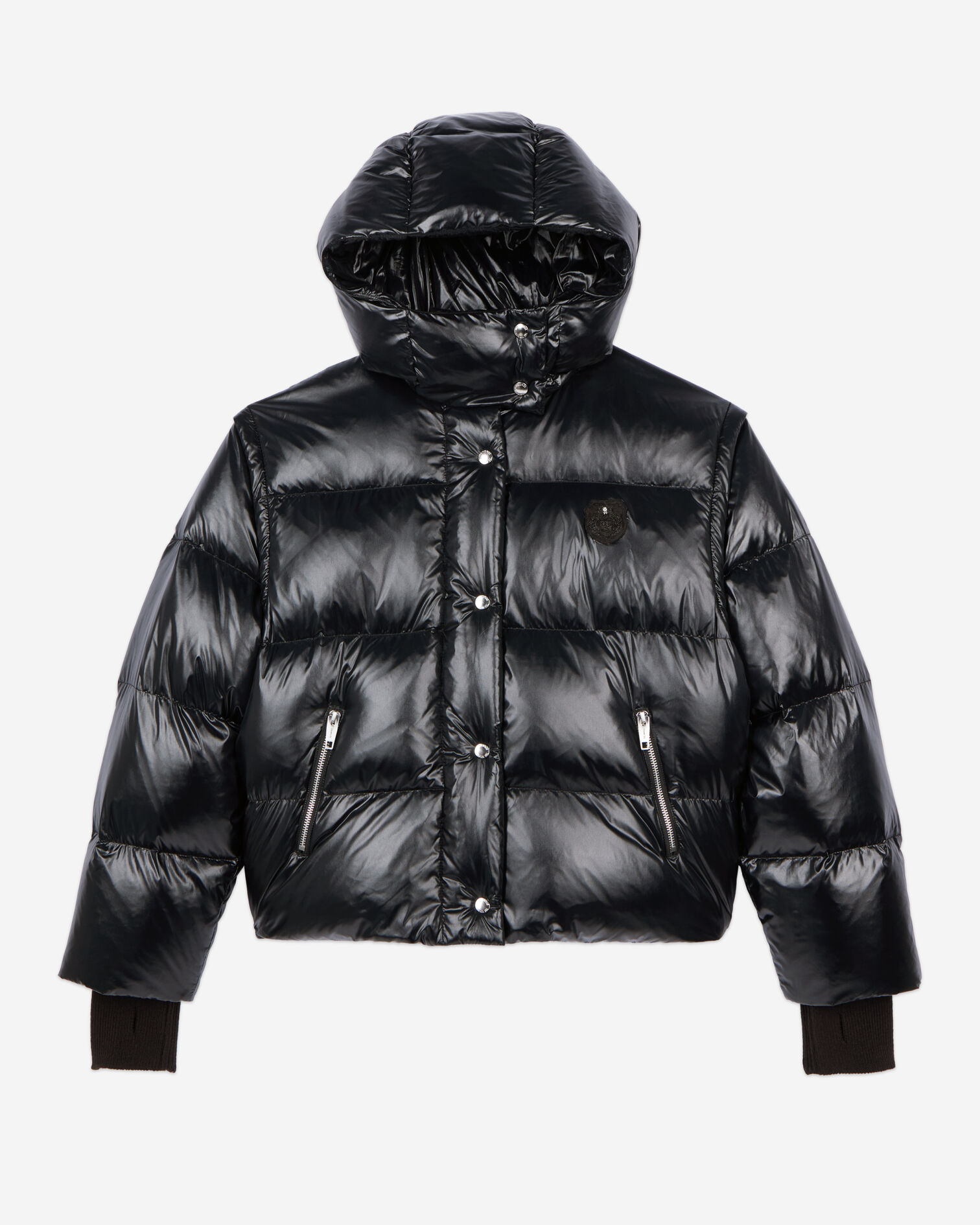 Black down jacket with detachable sleeves, BLACK, hi-res image number null