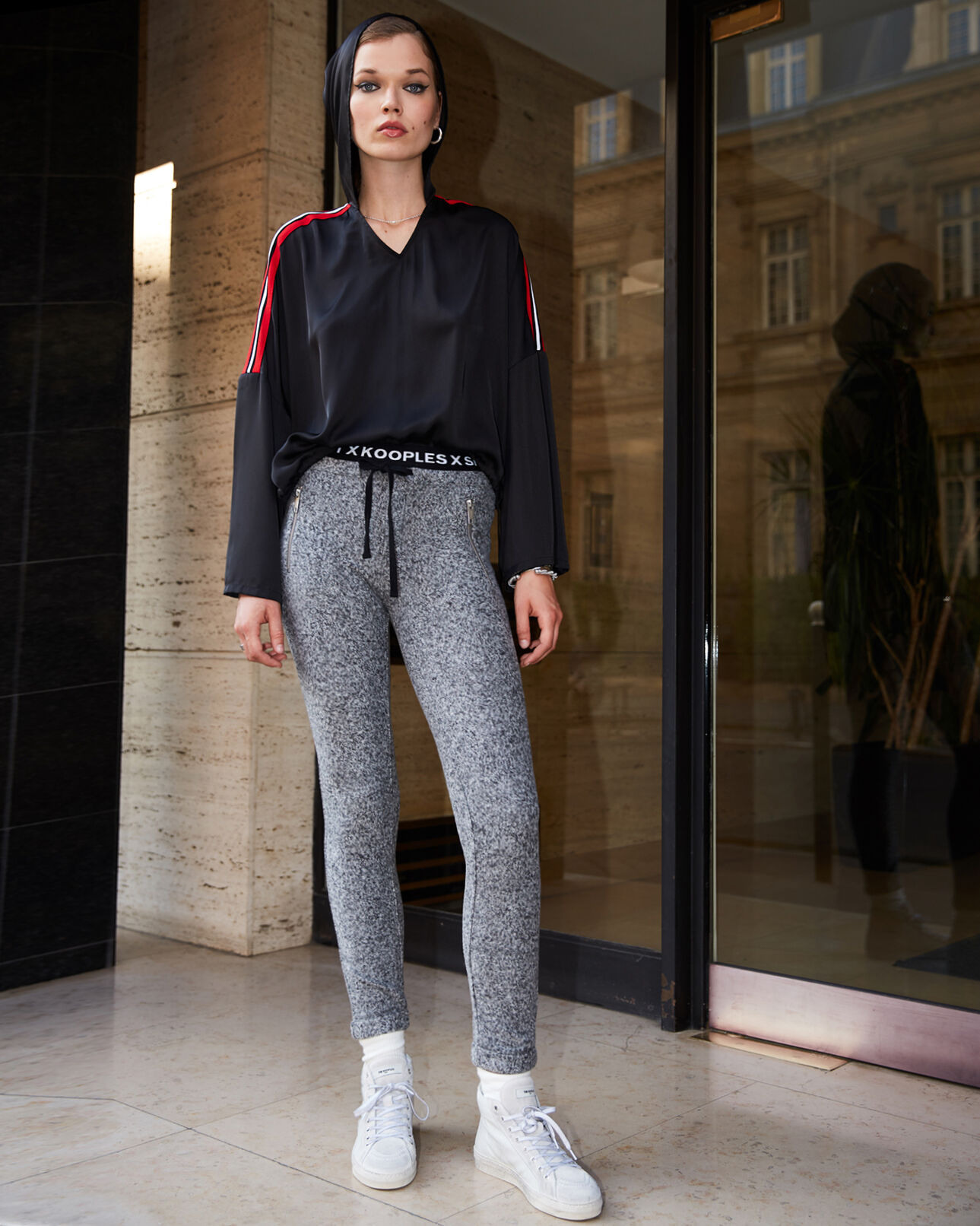 The Kooples FEMME GREY MELANGE jogging gris molleton bande signature