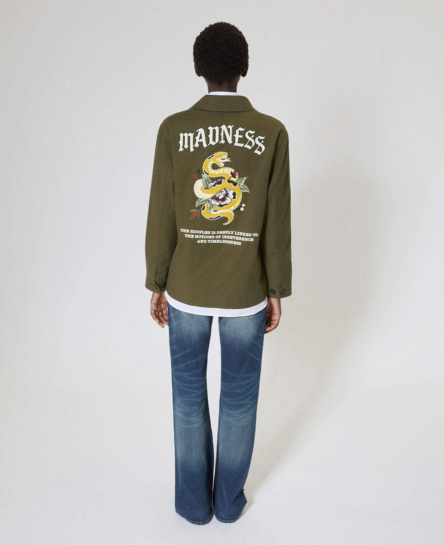 The Kooples F KAKI embroidered back jacket in khaki cotton