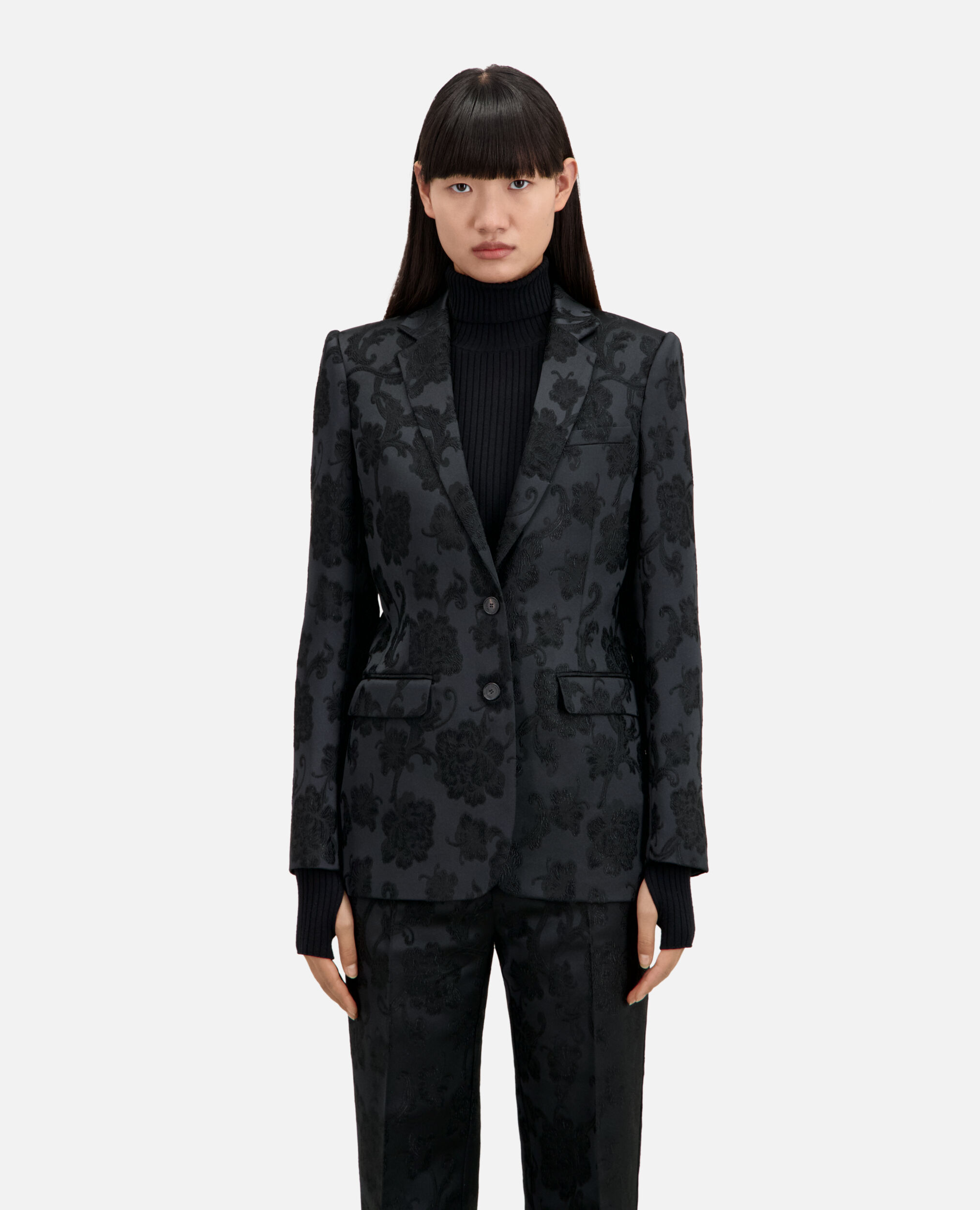 Veste tailleur fleurie noire, BLACK, hi-res image number null