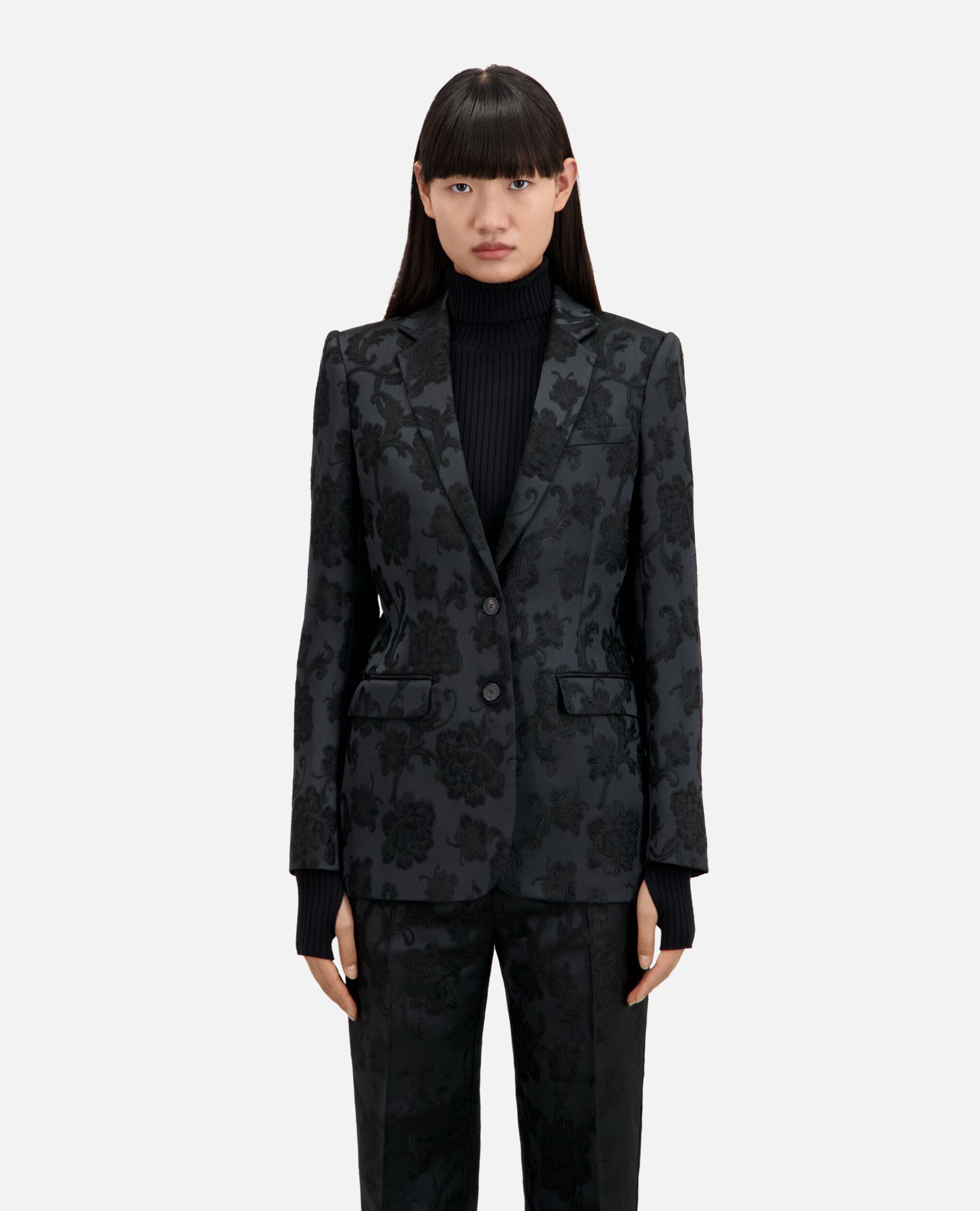 Veste tailleur fleurie noire, BLACK, hi-res image number null