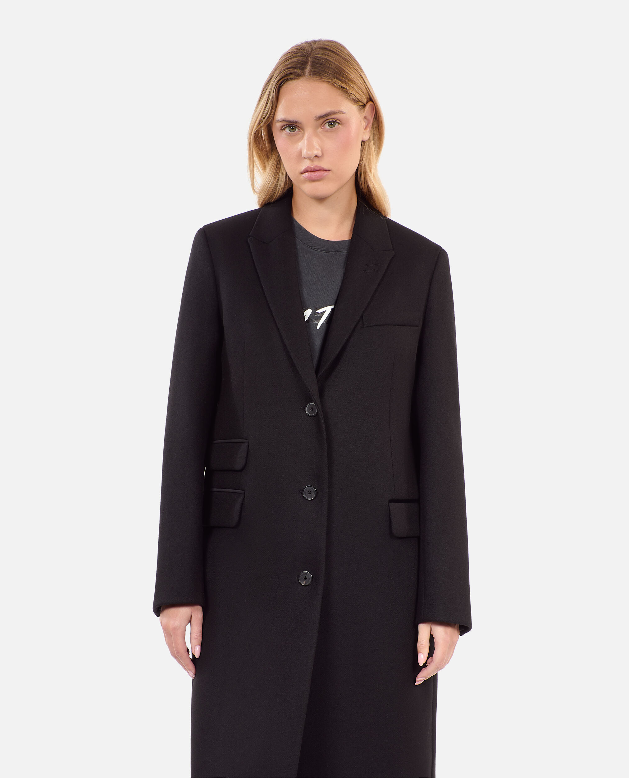Long black wool blend coat