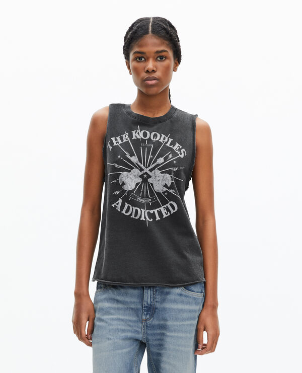 The Kooples MUJER BLACK WASHED camiseta sin mangas con serigrafía negra descolorida