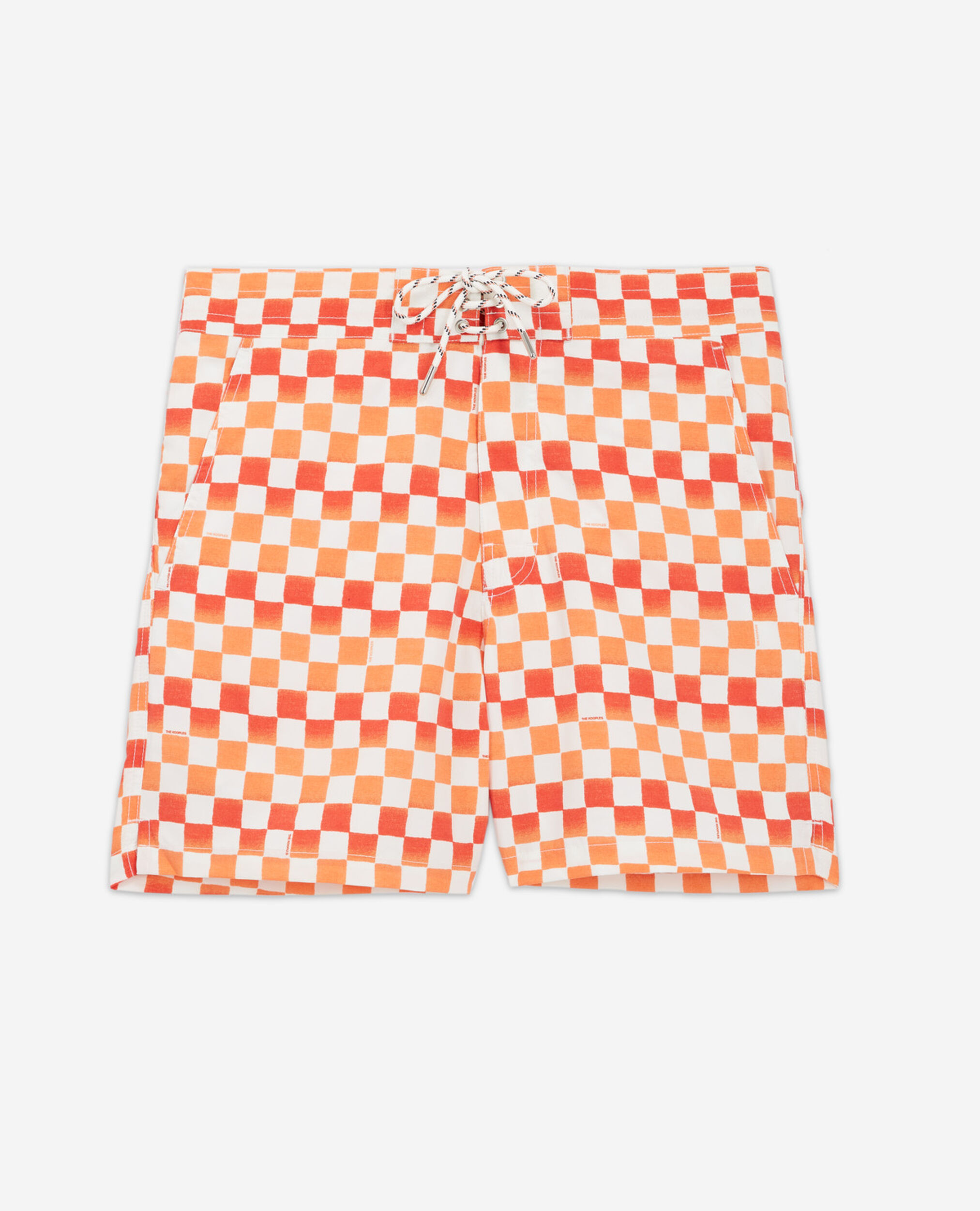 Swim shorts with red and orange check motif, ORANGE RED, hi-res image number null