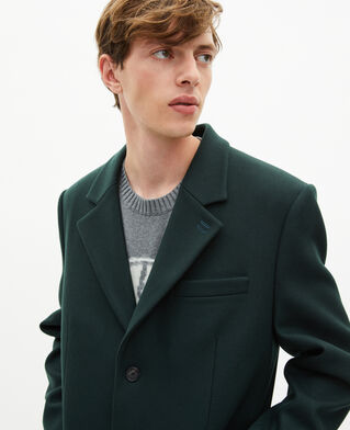 The Kooples MEN BOTTLE GREEN dark green wool coat with leather lapel collar