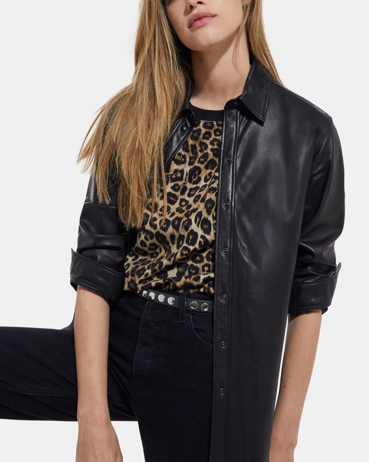 The Kooples FEMME BLACK chemise en cuir noire