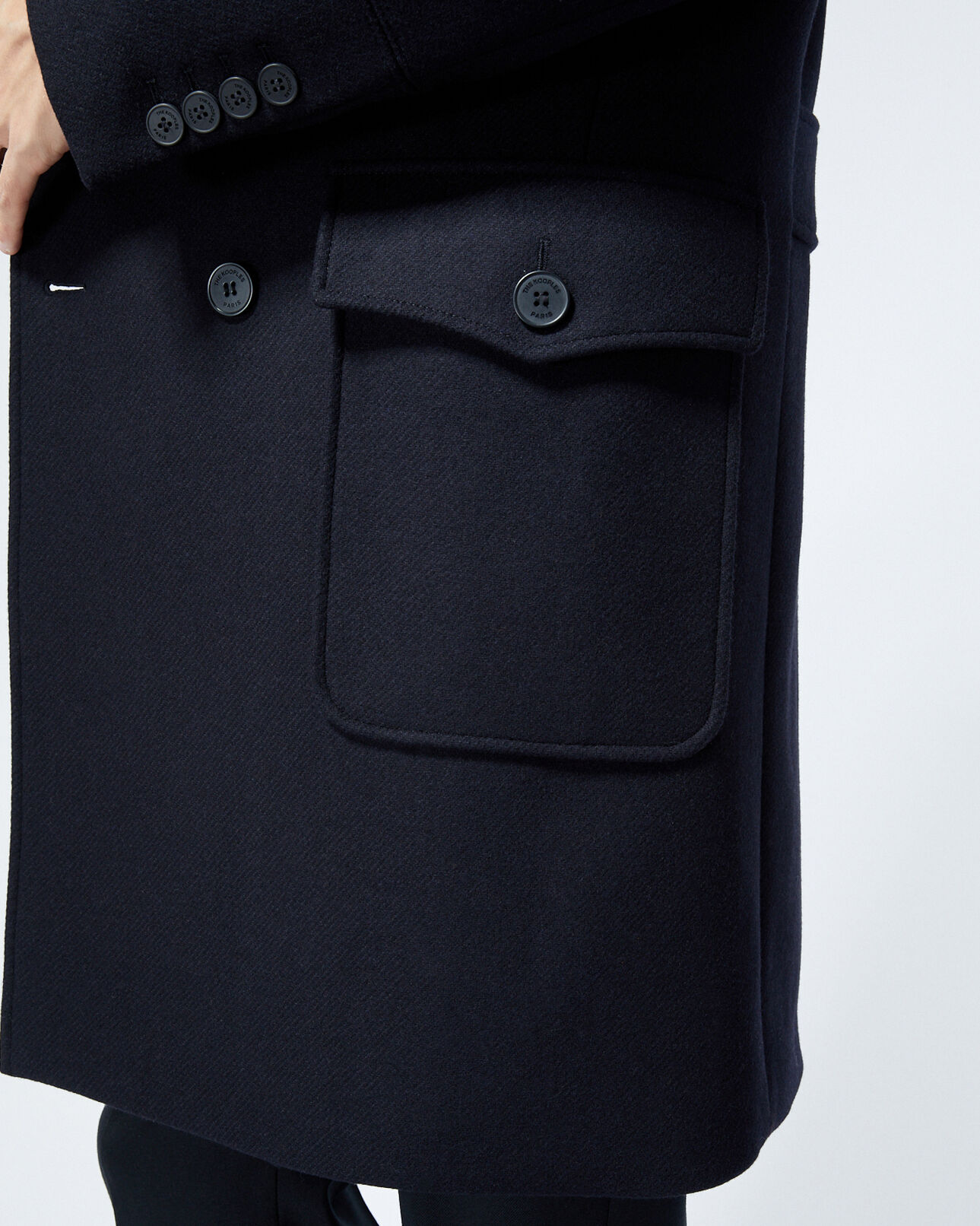 The Kooples MEN DARK NAVY navy blue coat in wool w/sheepskin collar