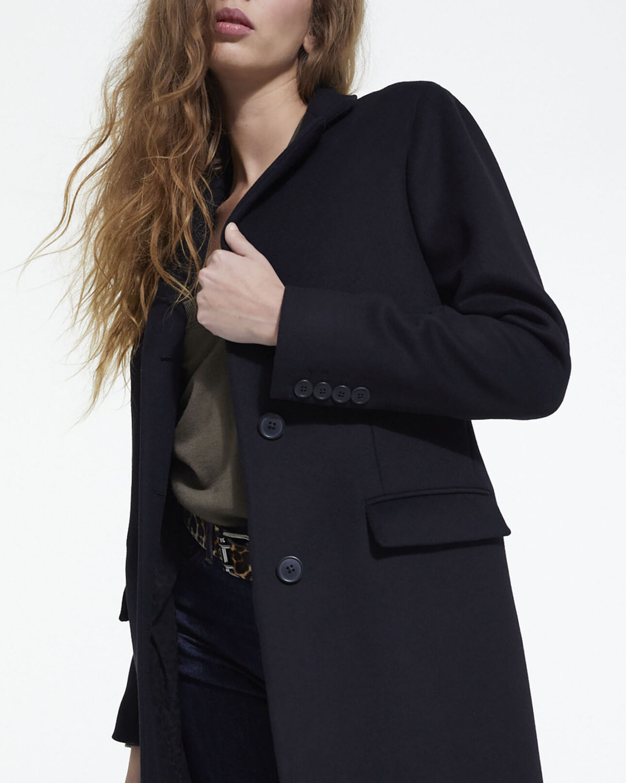 The Kooples DAMEN BLACK schwarzer wollmantel aus kaschmir
