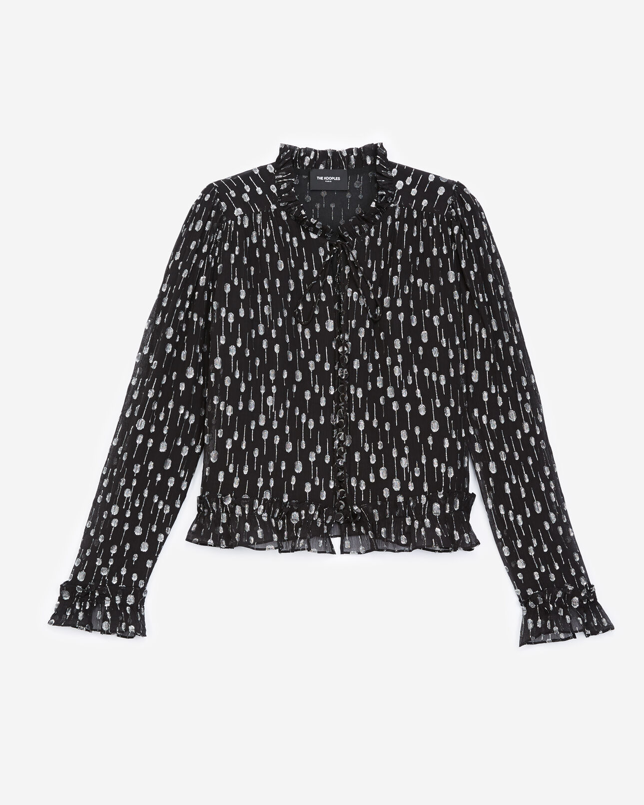 The Kooples FEMME BLACK / SILVER chemise habillée noire à pois argentés