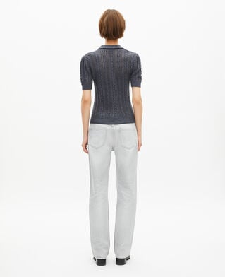 The Kooples FEMME ANTHRACITE pull manches courtes en laine mérinos gris