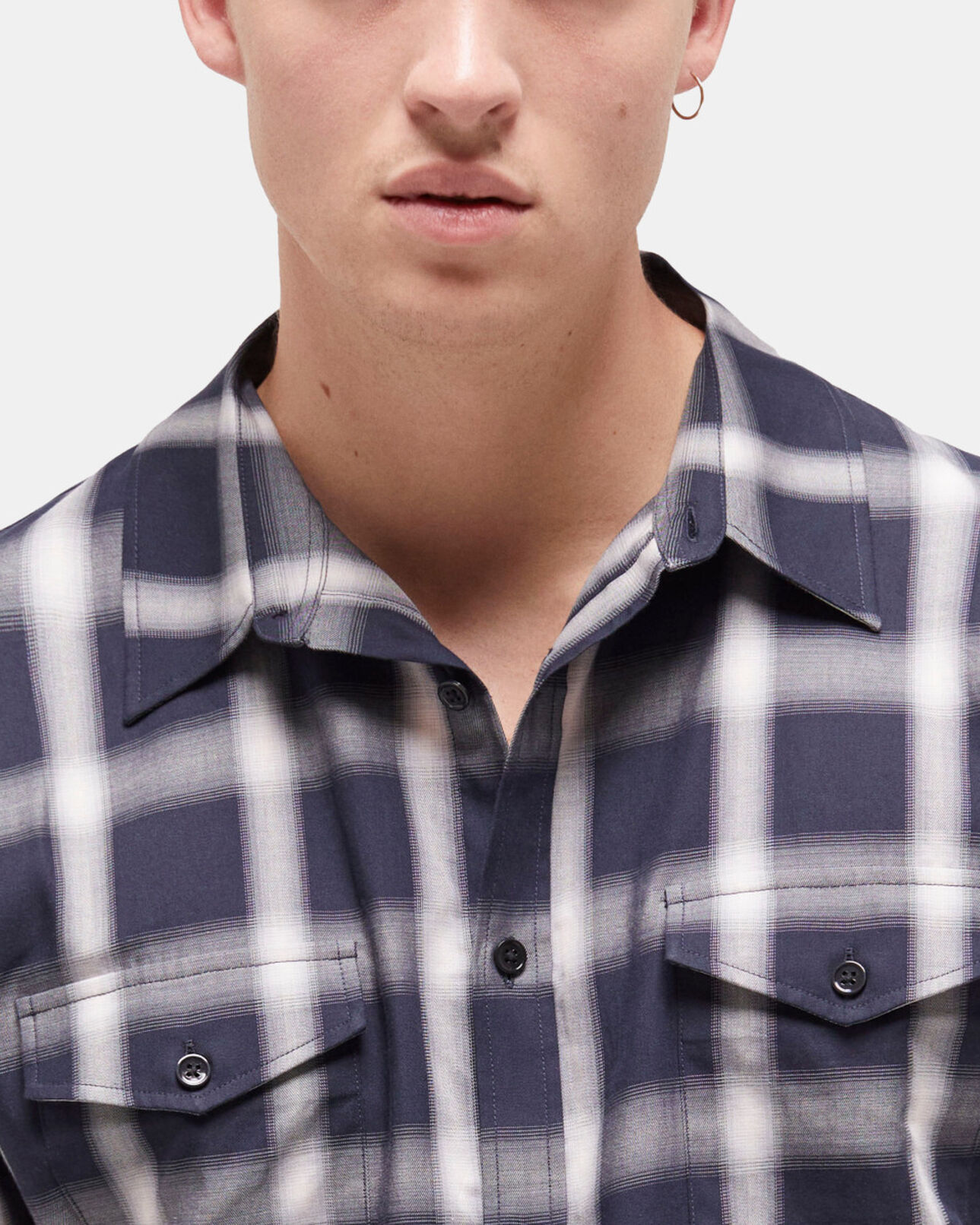 The Kooples HOMME NAVY ECRU chemise à carreaux et poches