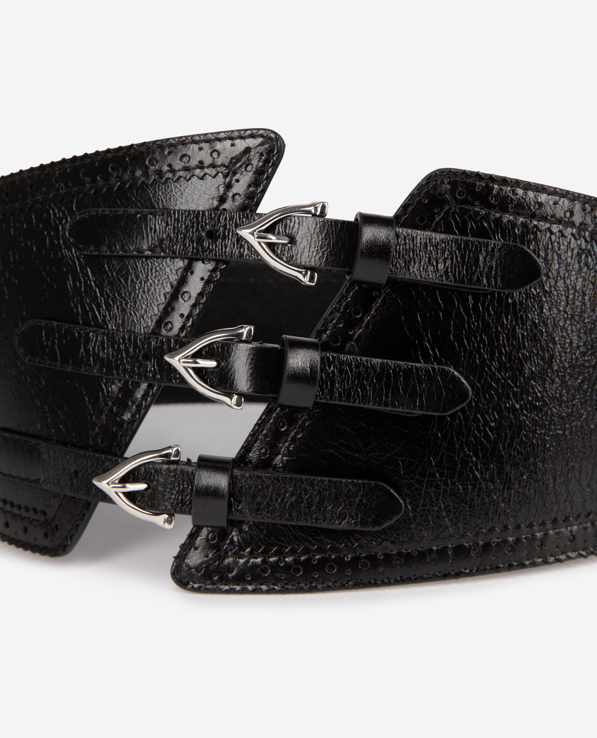 Ceinture corset en cuir noir avec boucles, BLACK, hi-res image number null