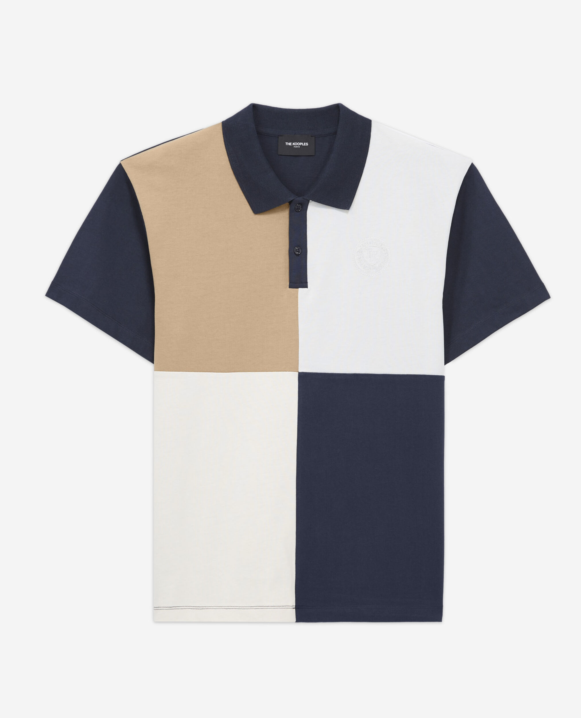 Navy blue polo with multicolored patchwork, NAVY, hi-res image number null