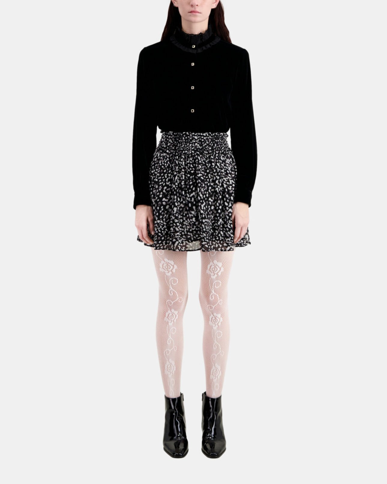 The Kooples MUJER BLACK WHITE falda corta estampada fruncidos