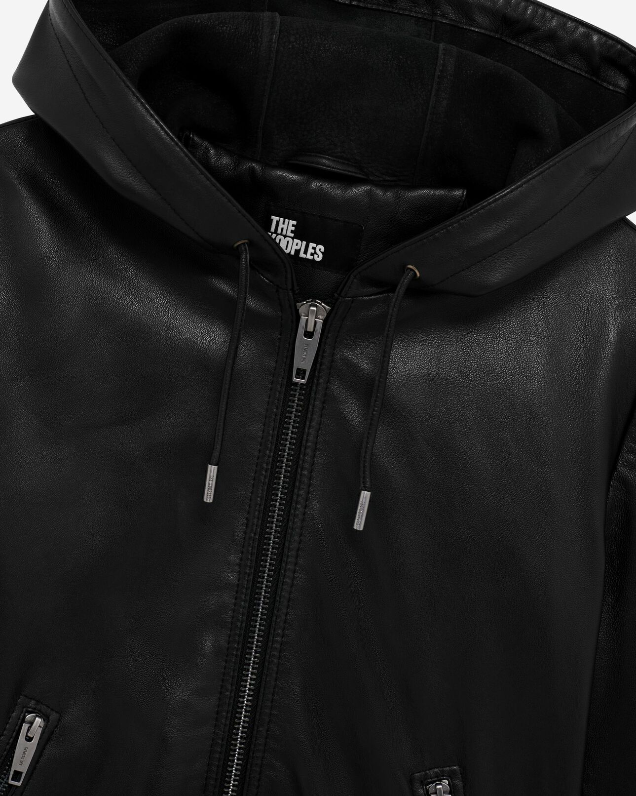 The Kooples FEMME BLACK blouson à capuche en cuir noir
