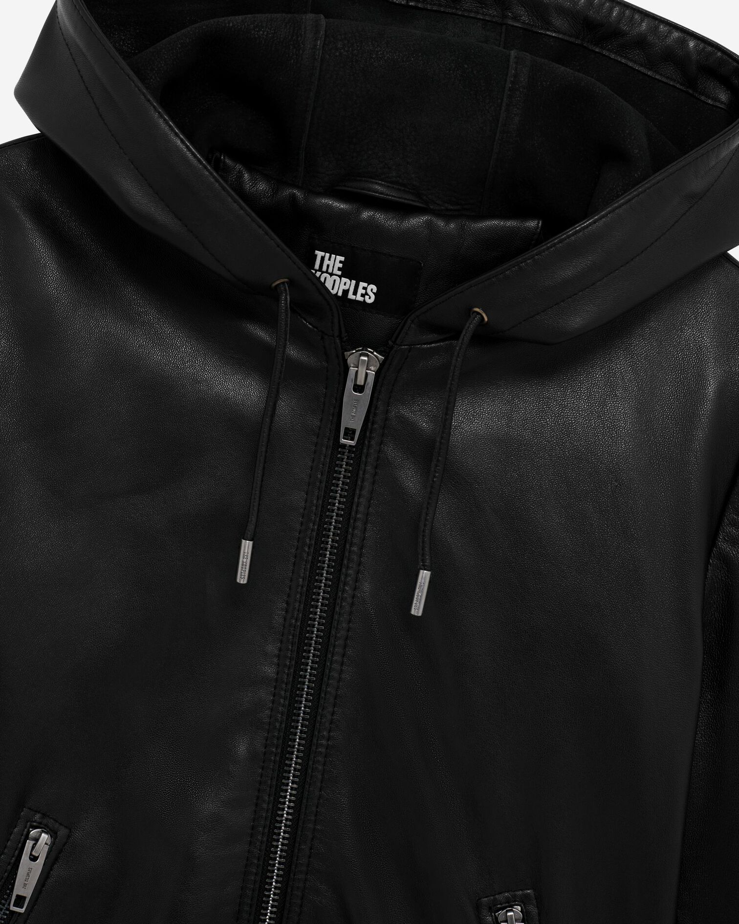Blouson à capuche en cuir noir, BLACK, hi-res image number null