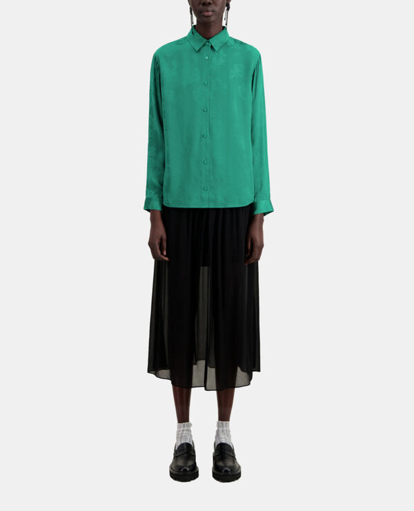 chemise jacquard fleurie verte