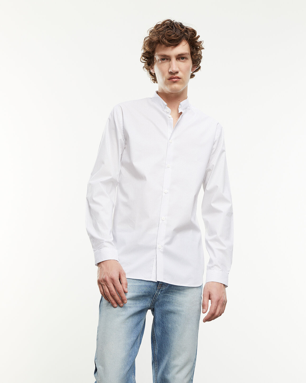 The Kooples MEN WHITE white cotton shirt with micro print