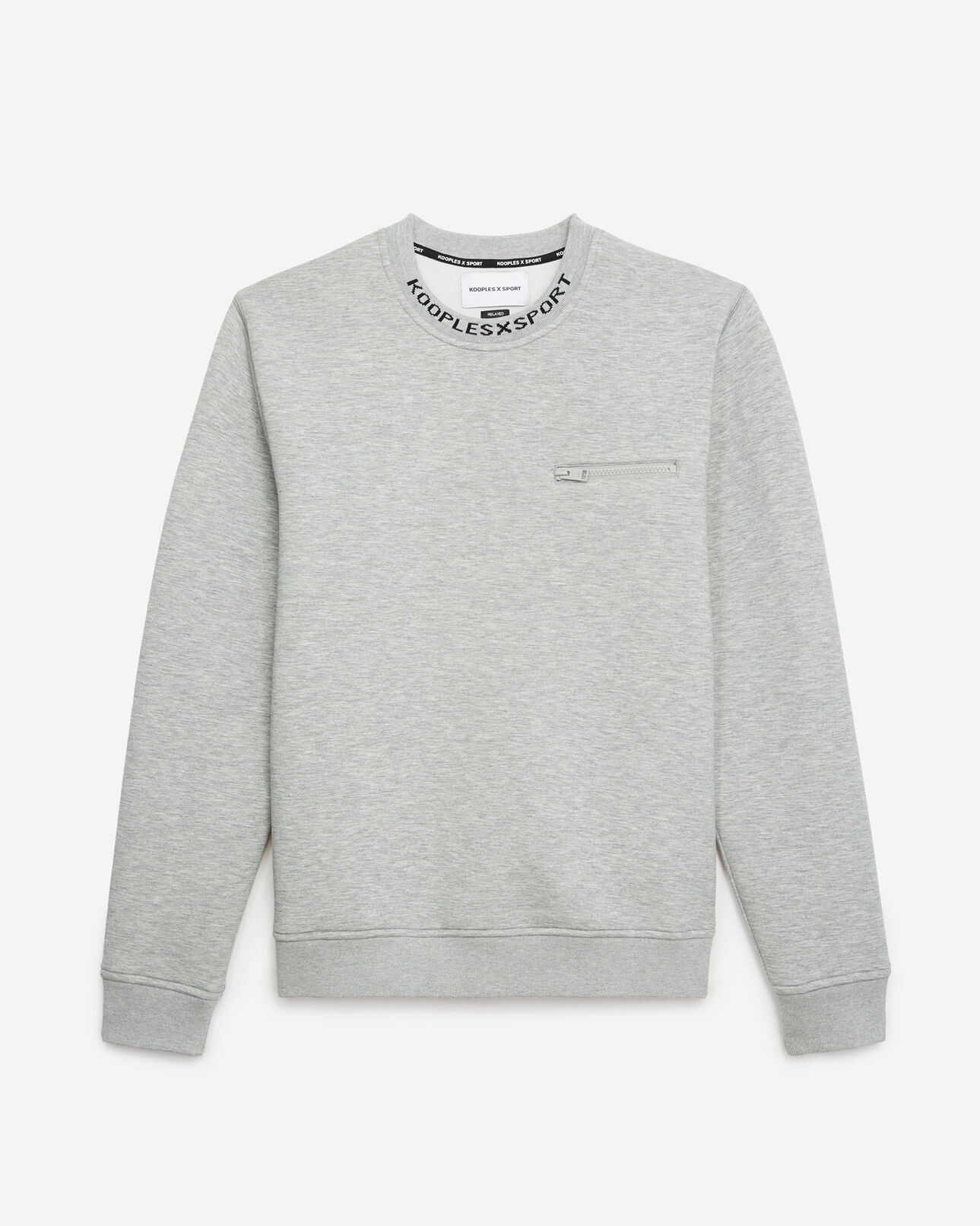 The Kooples MEN LIGHT GREY MELANGE neoprene grey crew-neck sweatshirt/neck logo