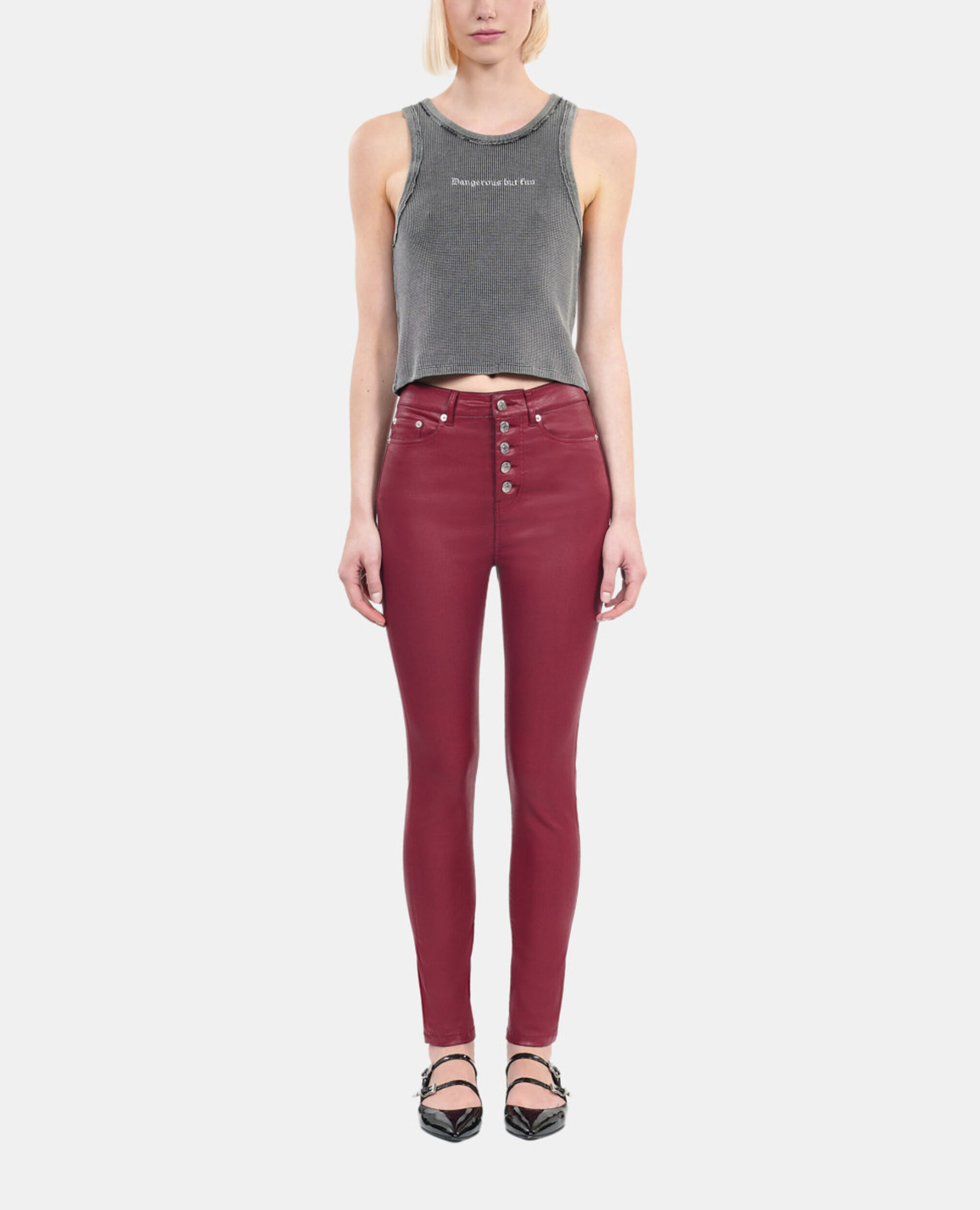 Red leather-effect skinny jeans, DARK RED, hi-res image number null
