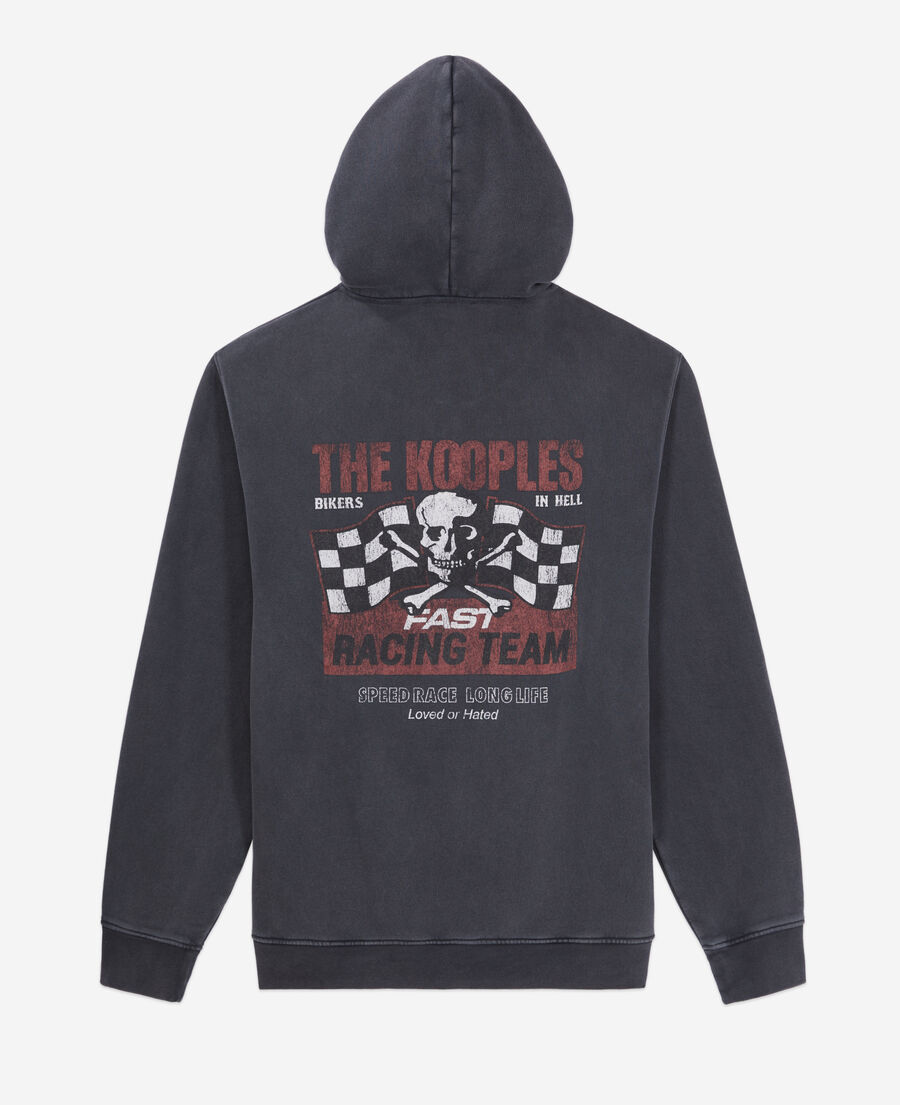 men's black hoodie with racing skull serigraphy