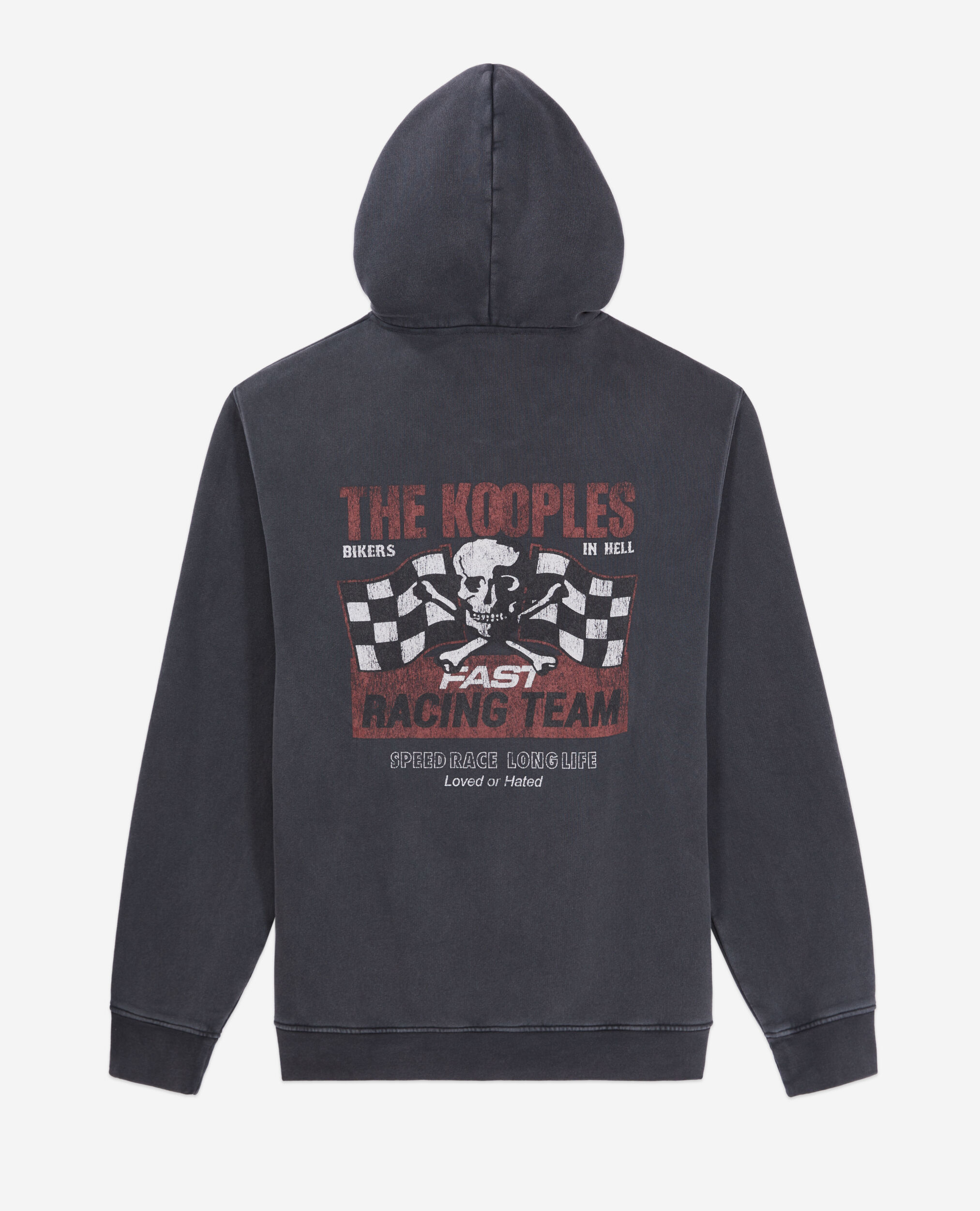 Men's Black hoodie with Racing skull serigraphy, BLACK WASHED, hi-res image number null