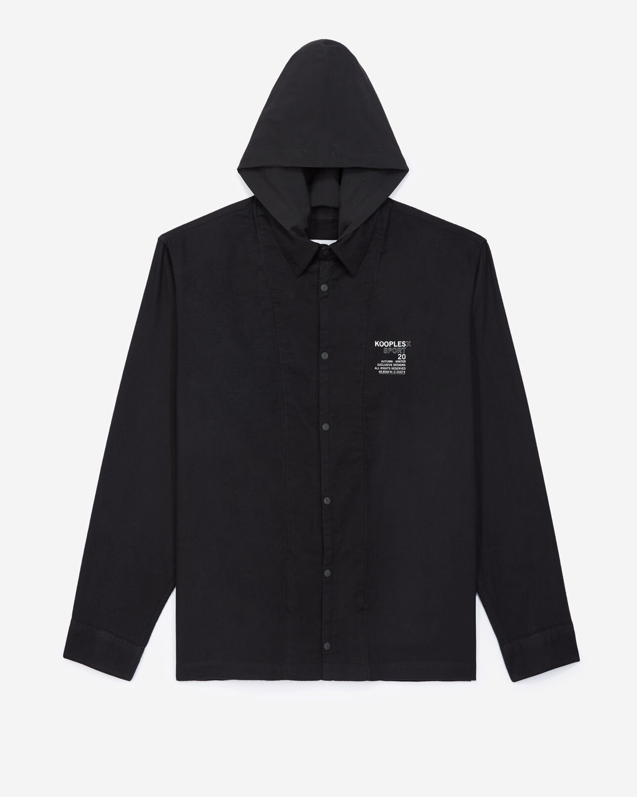 The Kooples MEN BLACK buttoned hooded black cotton shirt