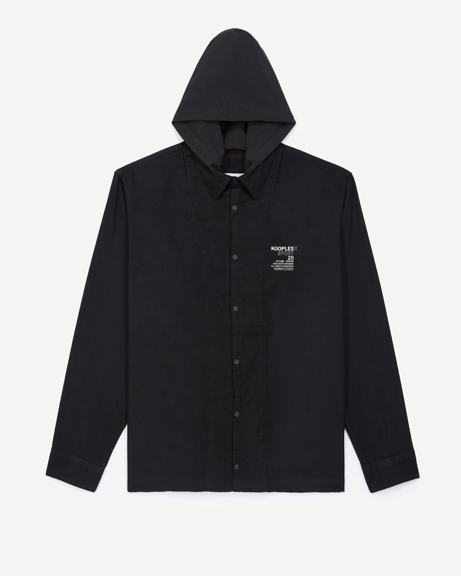 Buttoned hooded black cotton shirt, BLACK, hi-res image number null