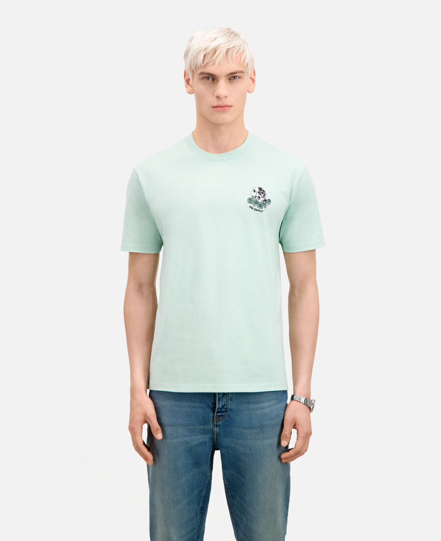 men's green t-shirt with vintage skull embroidery