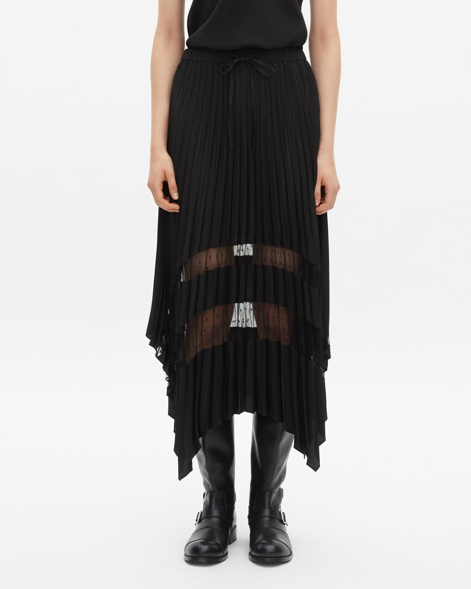 Long black pleated skirt, BLACK, hi-res image number null