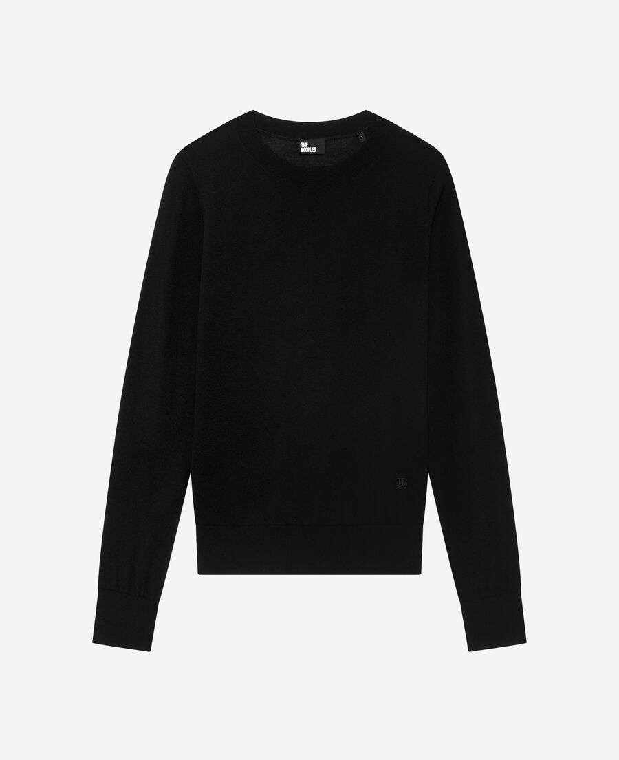 The Kooples FEMME BLACK pull col rond en laine mérinos noir