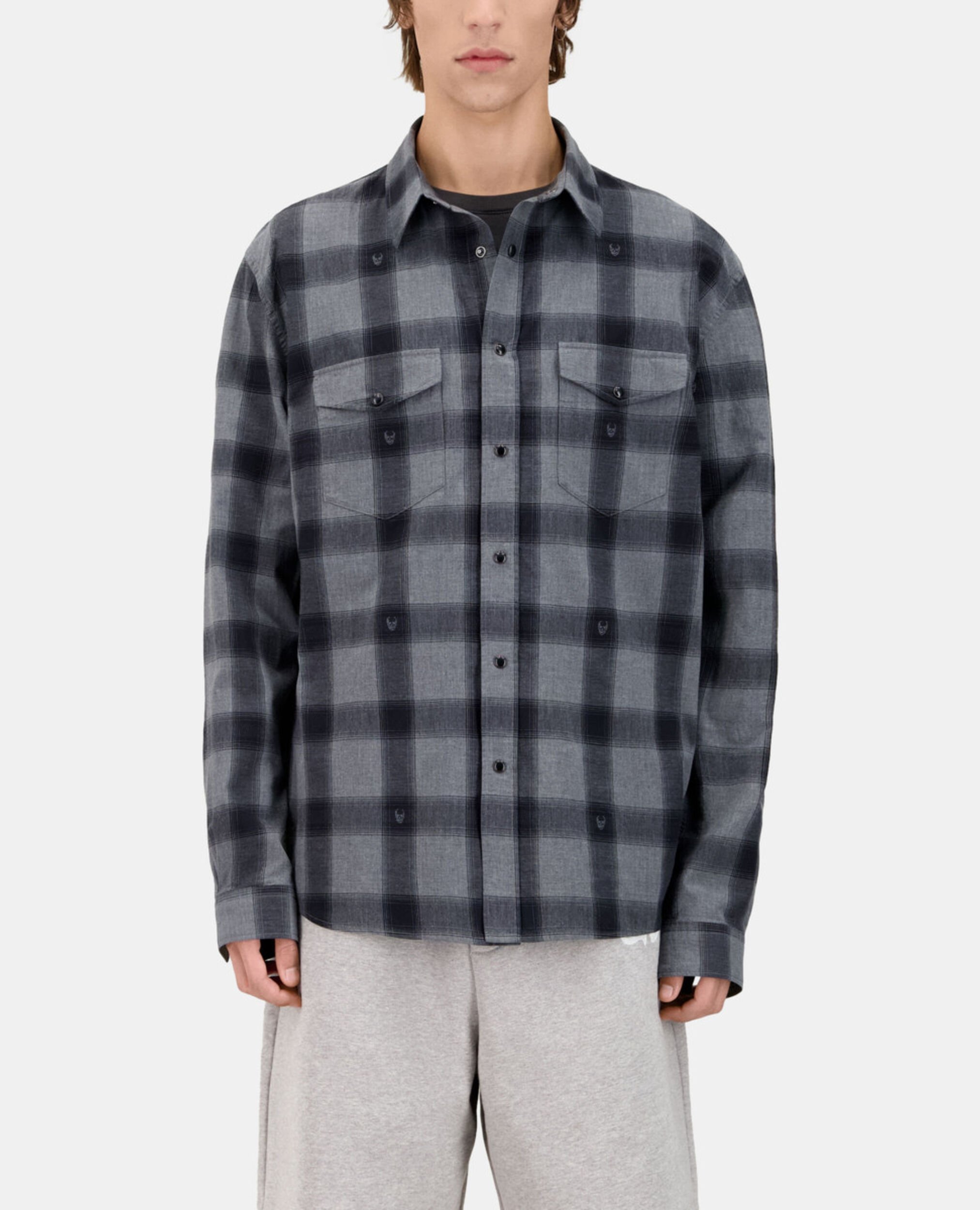 Chemise à carreaux avec têtes de mort gris, BLACK GREY, hi-res image number null