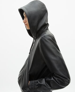 The Kooples FEMME BLACK blouson à capuche en cuir noir