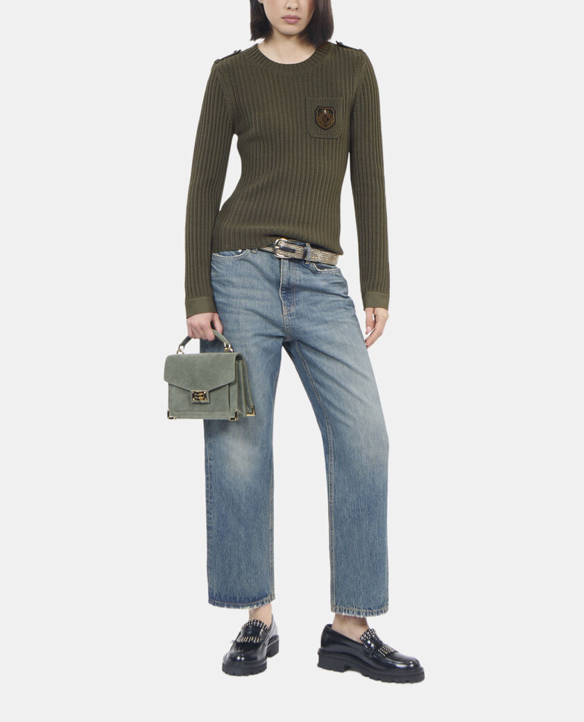 The Kooples WOMEN OLIVE NIGHT khaki ribbed knit sweater