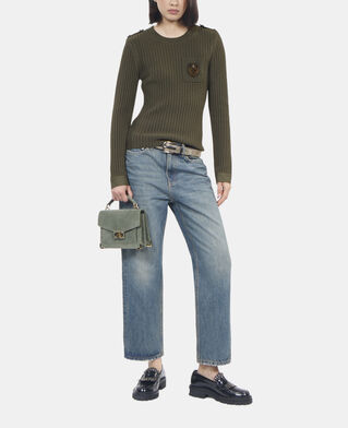 The Kooples WOMEN OLIVE NIGHT khaki ribbed knit sweater