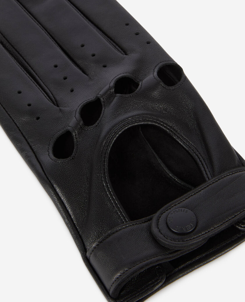 The Kooples MEN BLACK black leather biker-style gloves